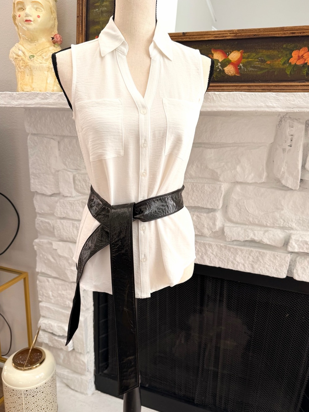 Vintage Black Patent Leather Tie Belt 66.5” Long Wide Waist Sash Timeless Chic